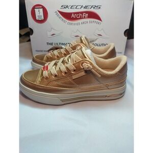 Skechers Arch Fit Arcade Meet Ya There Rose Gold Metallic Sneakers 117025